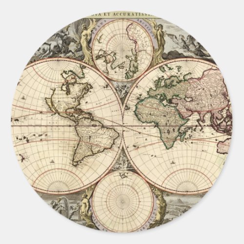 Antique World Map by Nicolao Visscher circa 1690 Classic Round Sticker