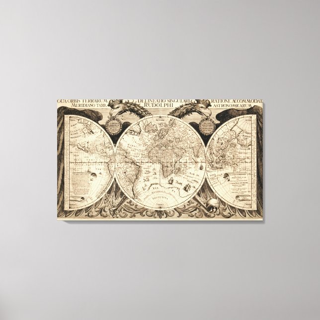 Antique World Map by Philipp Eckebrecht - 1630 Canvas Print (Front)