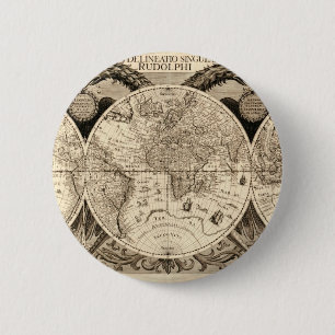 Antique World Map by Philipp Eckebrecht - 1630 Pinback Button