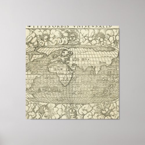 Antique World Map by Sebastian Mnster circa 1560 Canvas Print