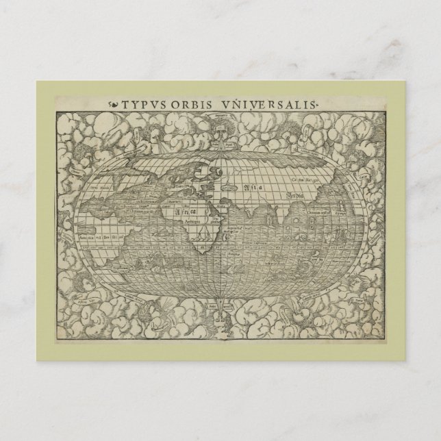 Antique World Map by Sebastian Münster circa 1560 Postcard (Front)