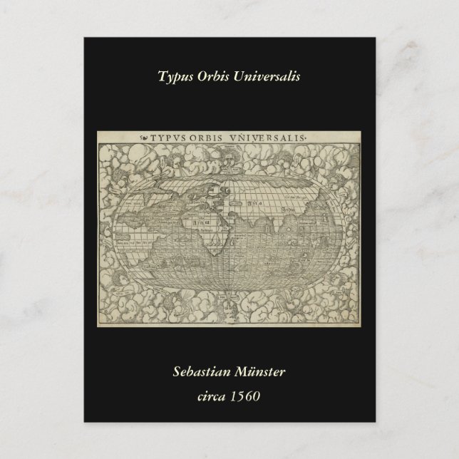 Antique World Map by Sebastian Münster circa 1560 Postcard (Front)