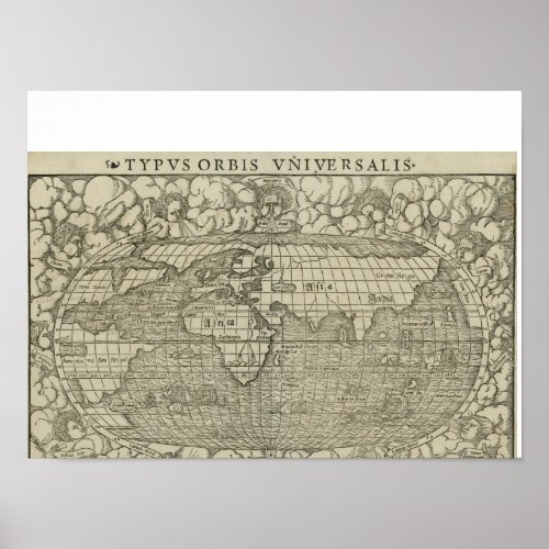 Antique World Map by Sebastian Mnster circa 1560 Poster