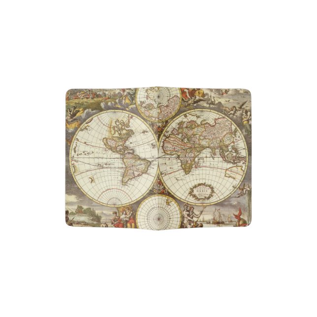 Antique World Map, c. 1680. By Frederick de Wit Passport Holder (Opened)