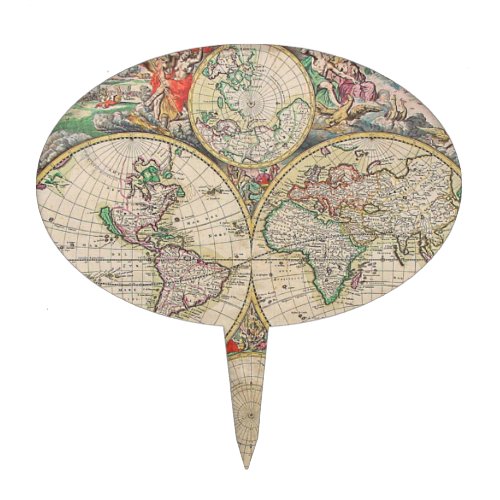 Antique World Map Cake Topper