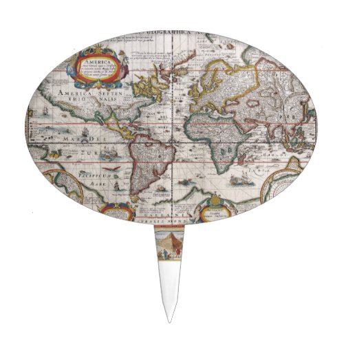 Antique World Map cake topper