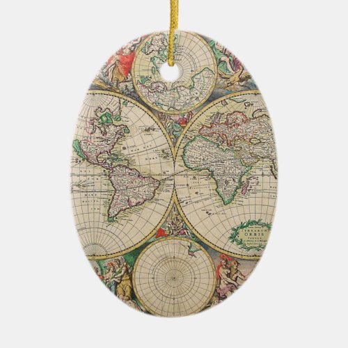 Antique World Map Ceramic Ornament