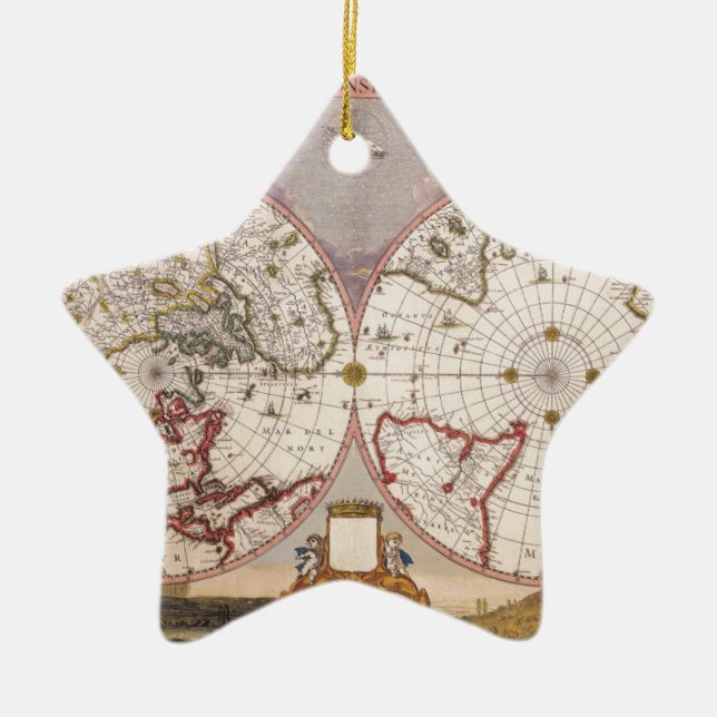 Antique World Map Ceramic Ornament (Front)