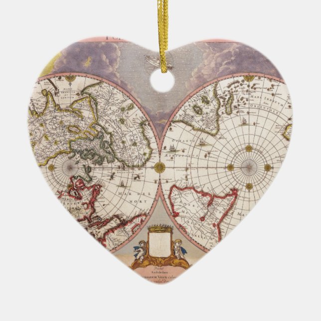 Antique World Map Ceramic Ornament (Front)