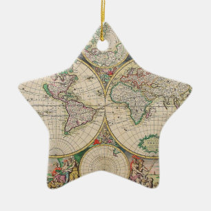 Antique World Map Ceramic Ornament