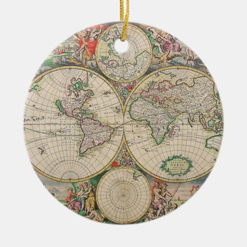 Antique World Map Ceramic Ornament