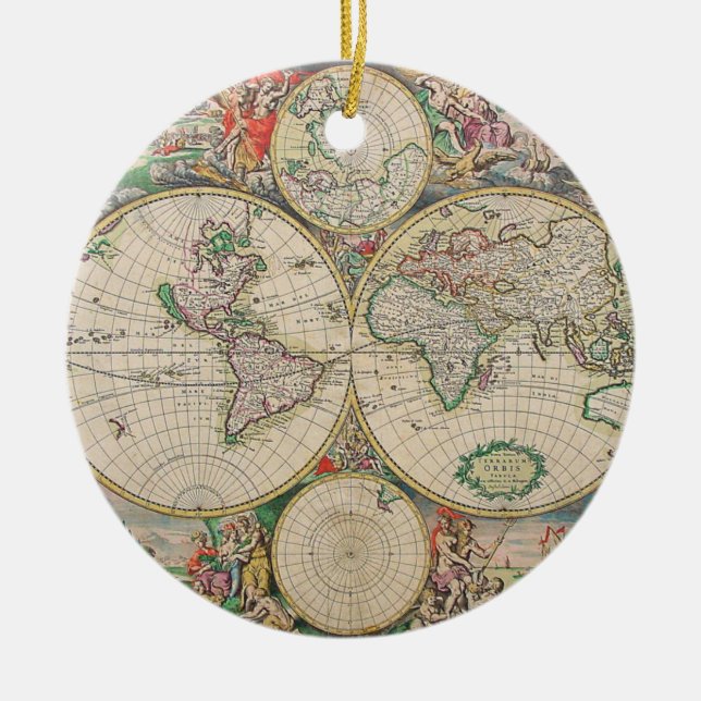 Antique World Map Ceramic Ornament (Front)