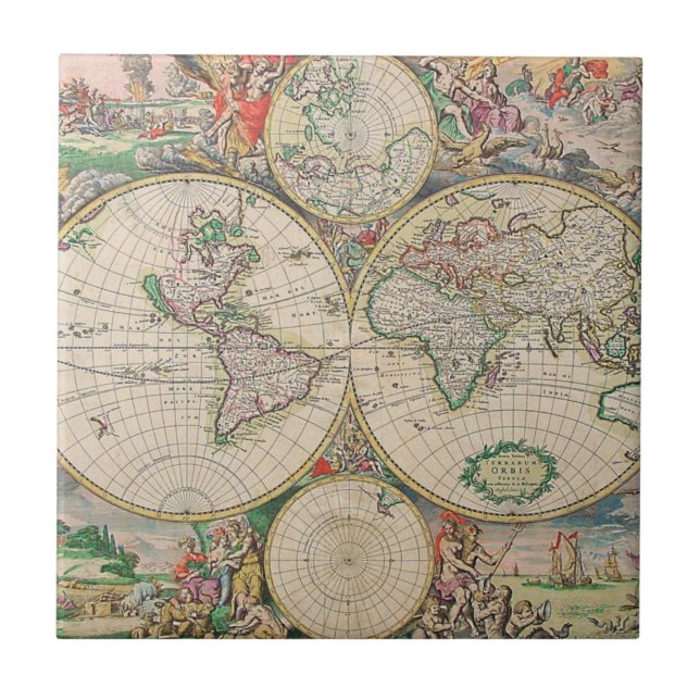 Antique World Map Ceramic Tile (Front)