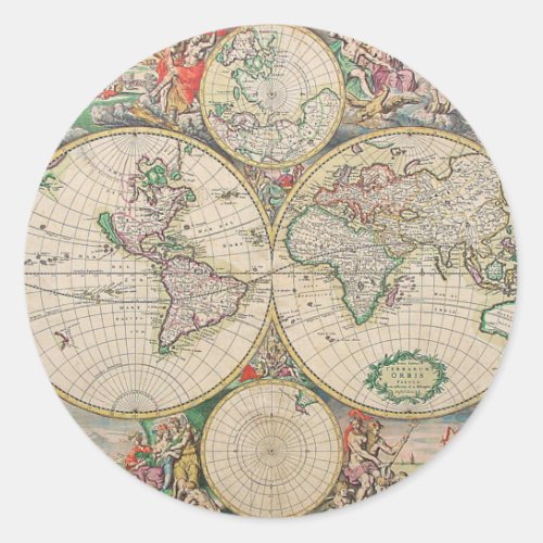 Antique World Map Classic Round Sticker