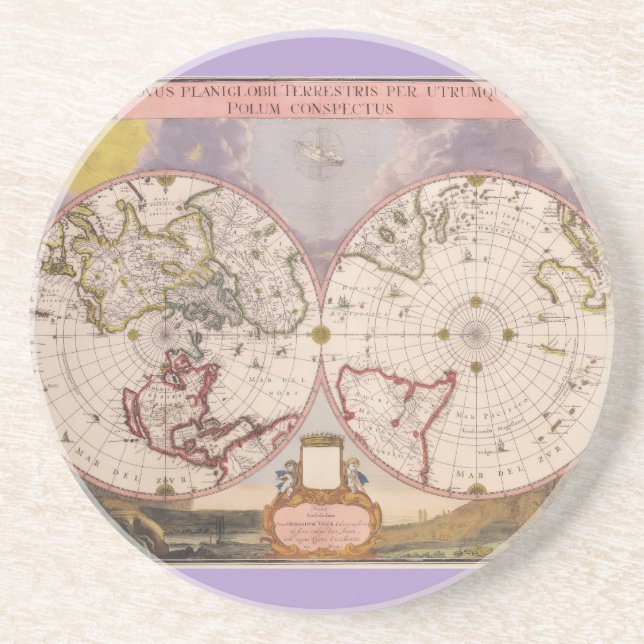 Antique World Map Coaster (Front)