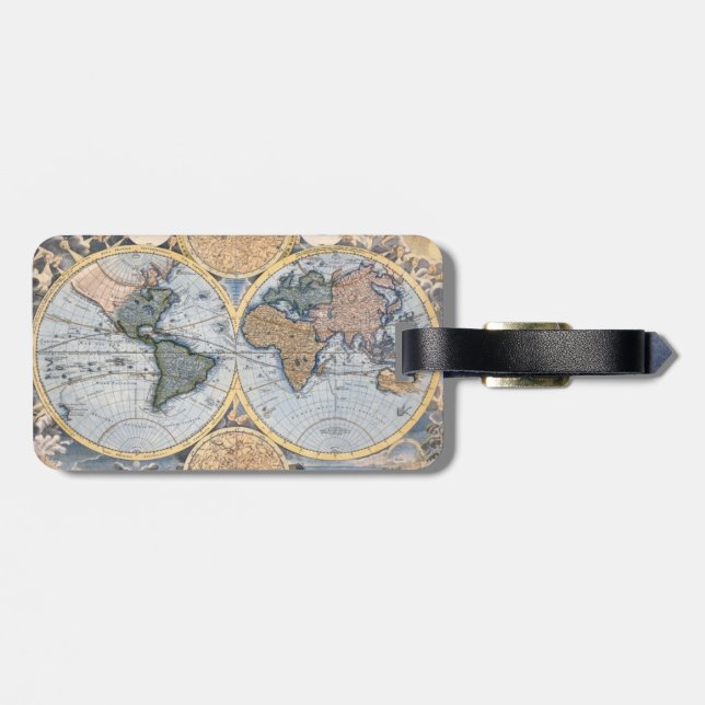 Antique world map cool luggage tag (Back Horizontal)