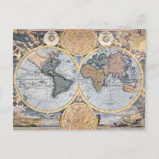 Antique world map cool postcard