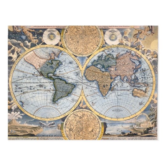 Antique world map cool postcard | Zazzle.com