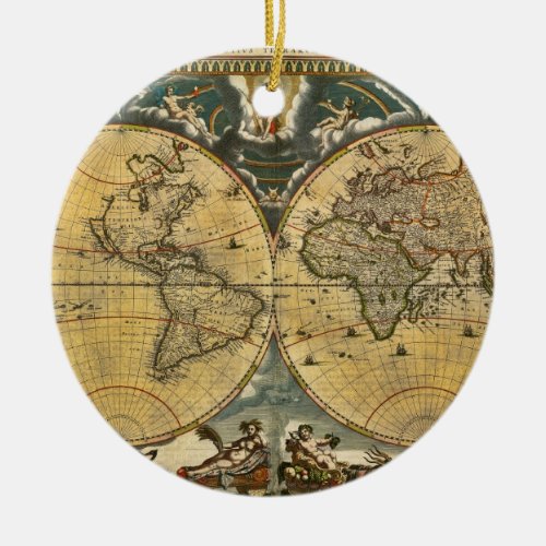 Antique World Map Distressed 2 Ceramic Ornament