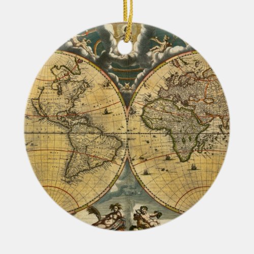 Antique World Map Distressed 2 Ceramic Ornament