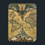 Antique World Map Distressed #2 Magnet<br><div class="desc">Antique World Map - Joan Blaeu - 1664 ' Elegant, stylish and chic customizable party and celebration invitations and accessories featuring a colorful antique world map dating from 1664 and created in Amsterdam by Joan Blaeu. It's displayed on a distressed tea stained look background. Please note that this is a...</div>