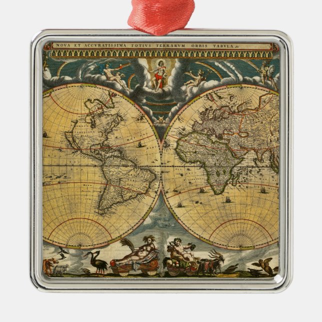 Antique World Map Distressed #2 Metal Ornament (Front)