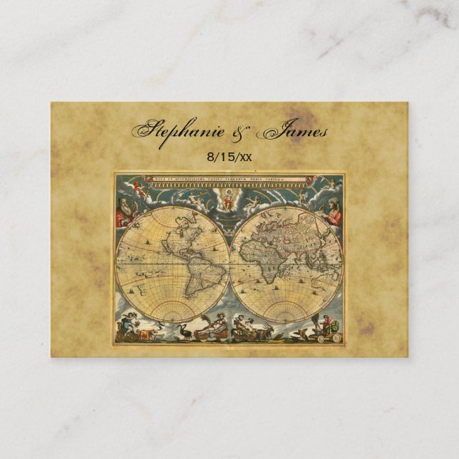 Antique World Map Distressed #2 Place Cards (Front)