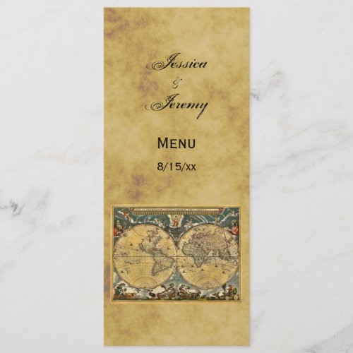 Antique World Map Distressed 3 Menu Cards