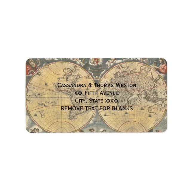 Antique World Map, Distressed BG #2 Address Label (Front)