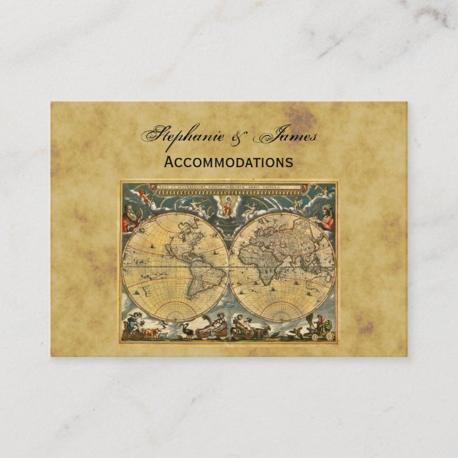 Antique World Map Distressed BG Accommodations Enclosure Card (Front)