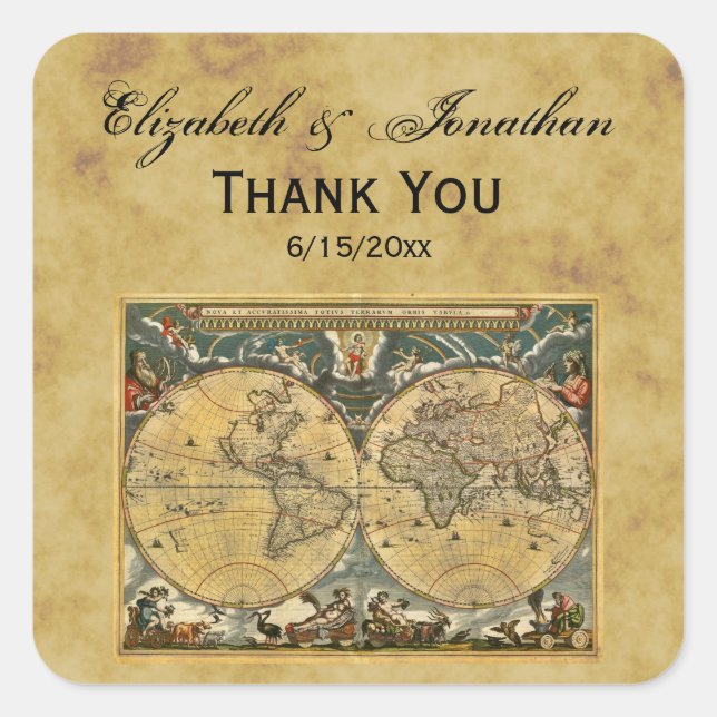 Antique World Map, Distressed BG Envelope Seals (Front)