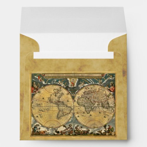 Antique World Map Distressed BG SQ Envelope