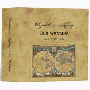 Antique World Map Distressed BG Wedding Binder