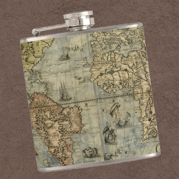Antique World Map Elegant Flask by whereabouts at Zazzle