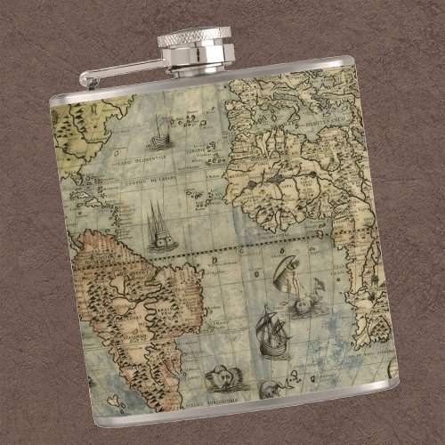 Antique World Map elegant flask