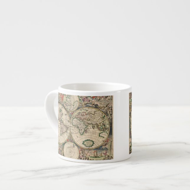 Antique World Map Espresso Cup (Front Left)