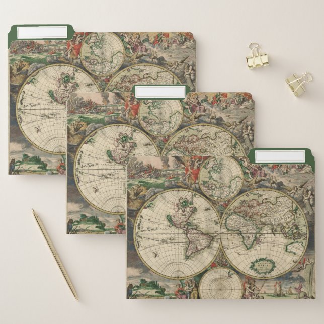 Antique World Map File Folder (Set)