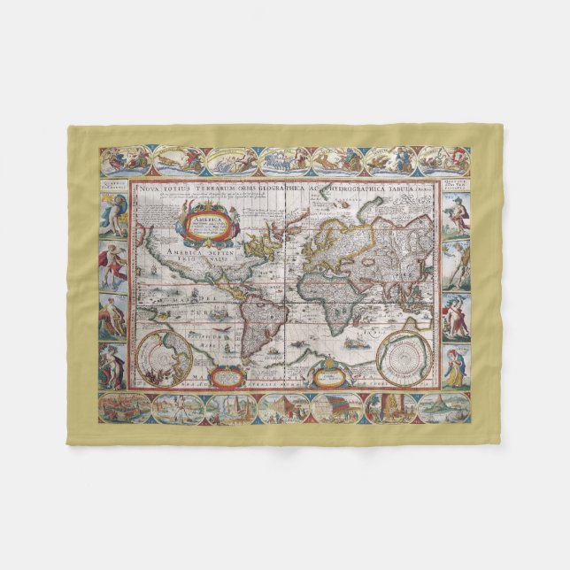 Antique World Map fleece blanket (Front (Horizontal))