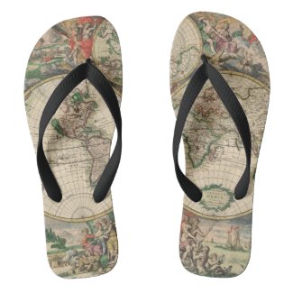 Antique World Map Flip Flops