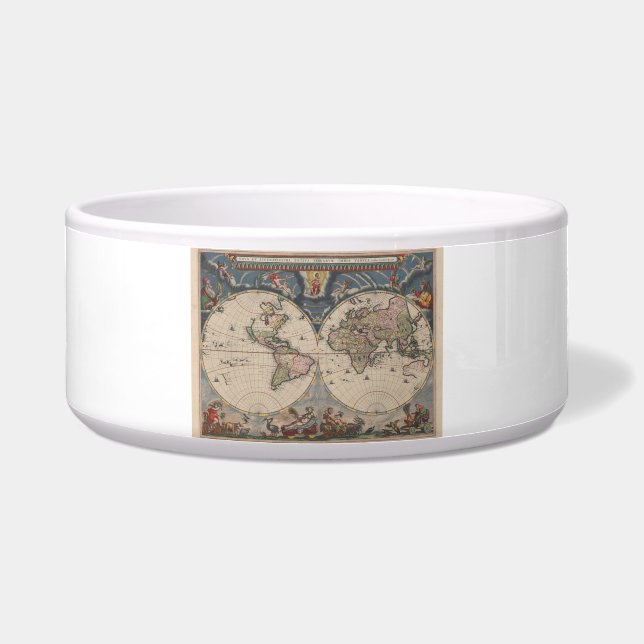 Antique World Map: Historical Cartography Art Bowl (Front)