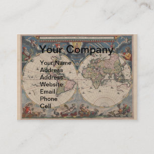 Antique World Map: Historical Cartography Art Business Card