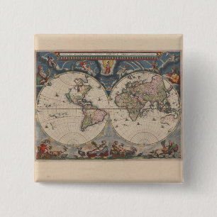 Antique World Map: Historical Cartography Art Button