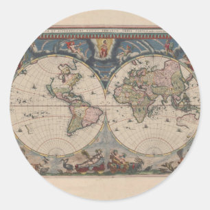 Antique World Map: Historical Cartography Art Classic Round Sticker