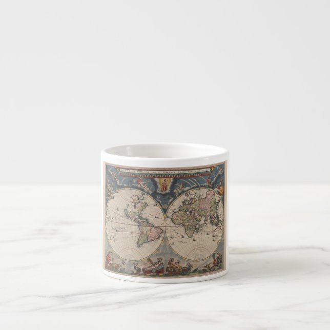 Antique World Map: Historical Cartography Art Espresso Cup (Front)