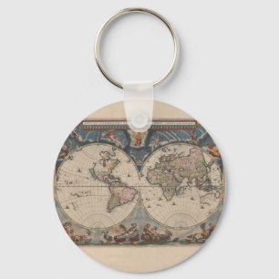 Antique World Map: Historical Cartography Art Keychain