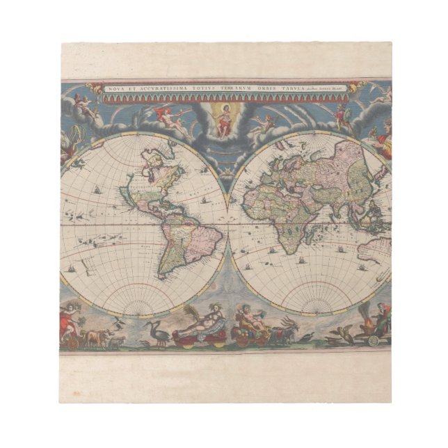 Antique World Map: Historical Cartography Art Notepad (Front)