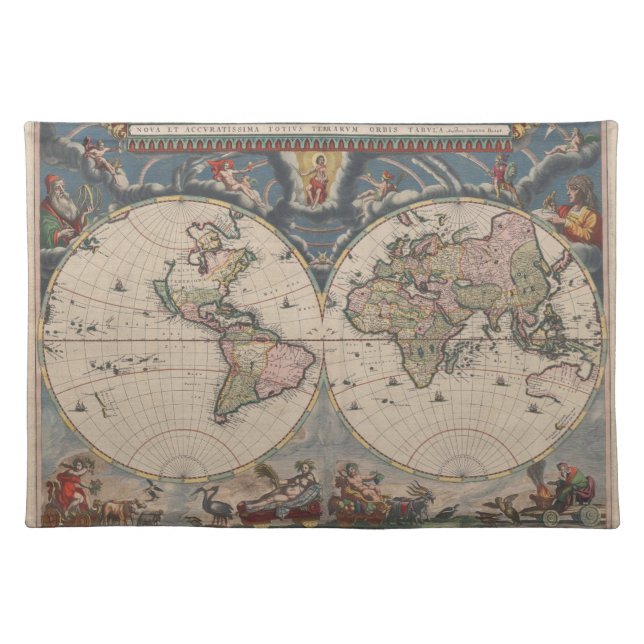 Antique World Map: Historical Cartography Art Placemat (Front)