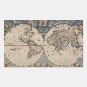 Antique World Map: Historical Cartography Art Rectangular Sticker