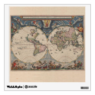 Antique World Map: Historical Cartography Art Wall Sticker