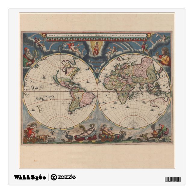 Antique World Map: Historical Cartography Art Wall Sticker (Front)
